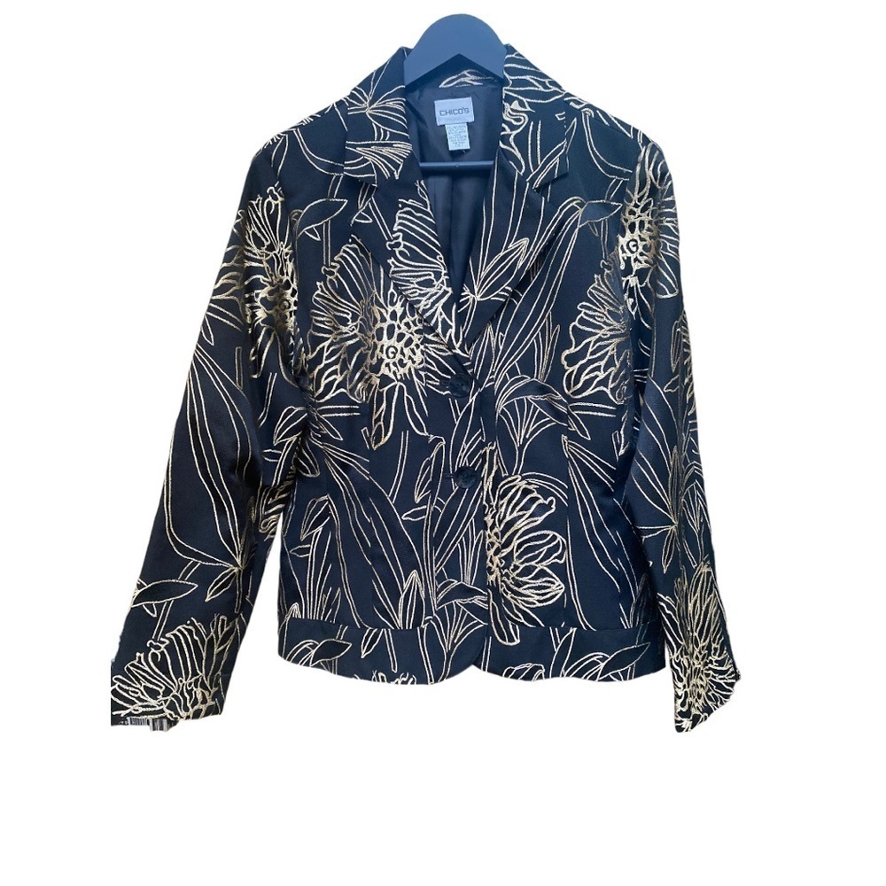 Chico's IVintageI Metallic Black/Gold I Embroidered I Blazer I Jacket I Size: 1